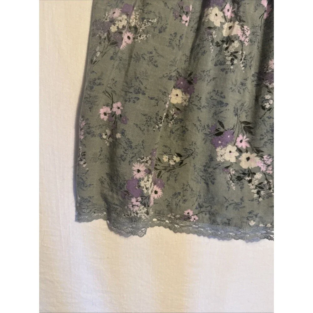 Y2K Cottagecore Sage Green Floral Babydoll Slip Dress Mini Sundress - Size Med